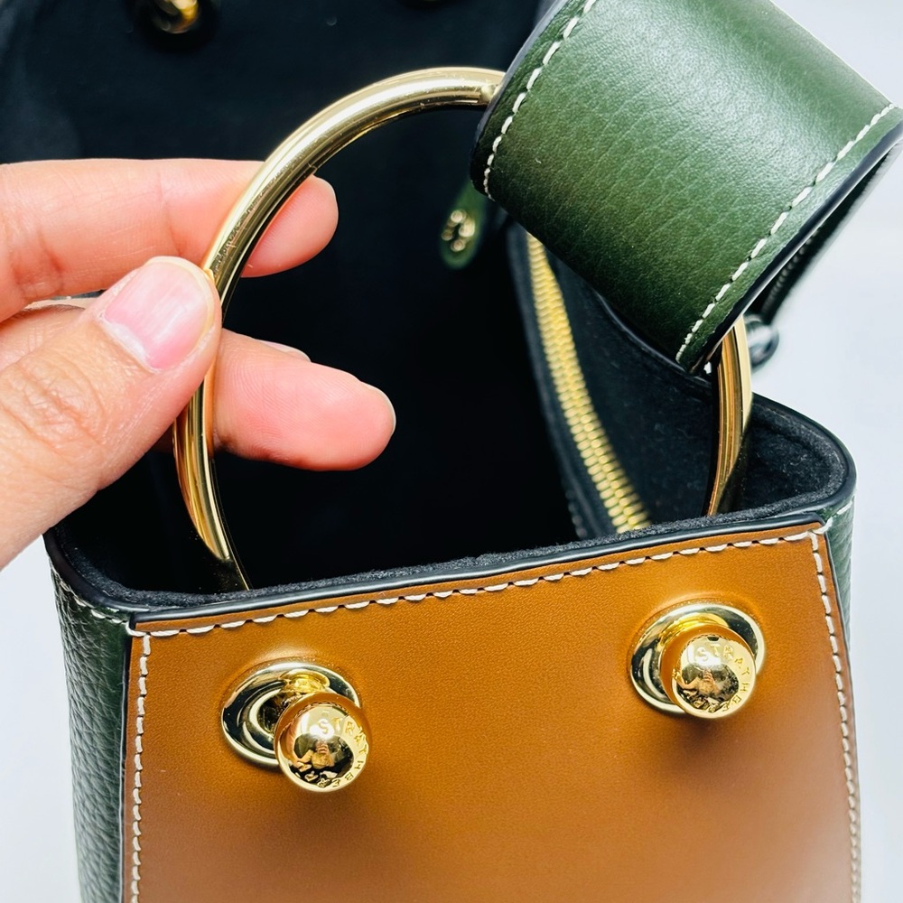 SOLD - Strathberry Lana Midi Bucket Bag - Tan/bottle green - Picture 7 of 16
